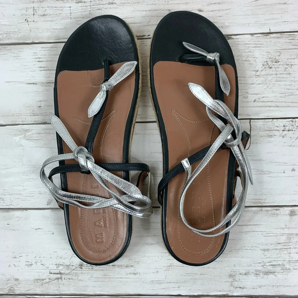 Marni T Strap Leather Sandals Espadrille Platform - Picture 6 of 8